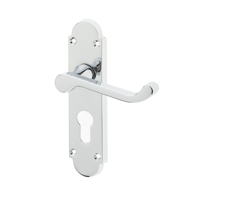 High quality image of Frelan - Epsom Suite Door Handle on Euro Profile Lockplate Polished Chrome Sku. JV250EPC
