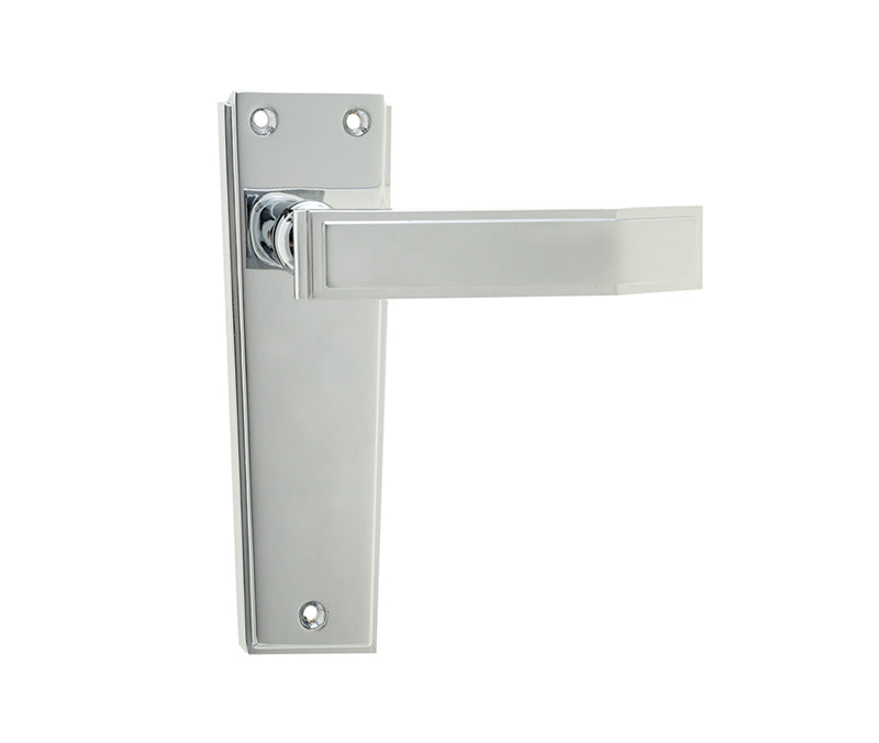 High quality image of Frelan - Deco Door Handle on Latchplate Polished Chrome Sku. JV254PC
