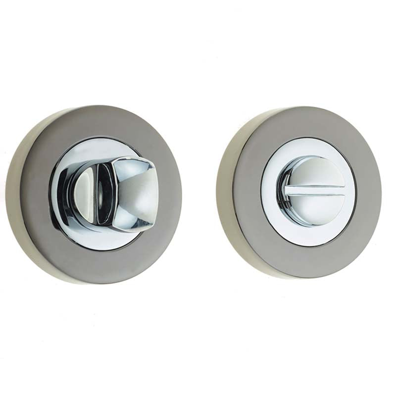 High quality image of Frelan - Jedo Dual Turns & Releases 50mm Round Rose no Indicator Polished Chrome Polished Black Nickel Sku. JV2666PCBN