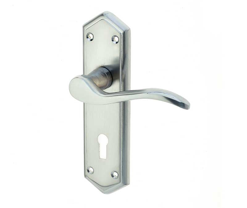 High quality image of Frelan - Paris Suite Door Handles on Lockplate Satin Chrome Sku. JV280SC