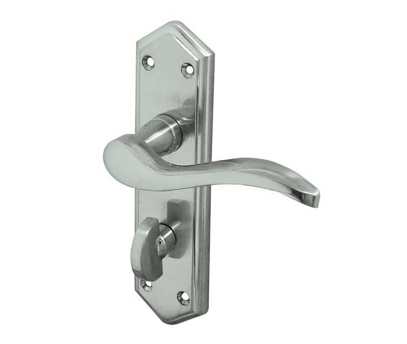 High quality image of Frelan - Paris Suite Door Handles on Bathroom Plate Satin Chrome Sku. JV283SC