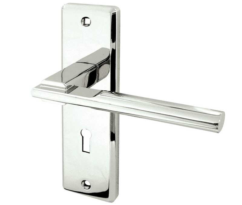 High quality image of Frelan - Delta Suite Door Handles on Lockplate Polished Chrome Sku. JV3003PC