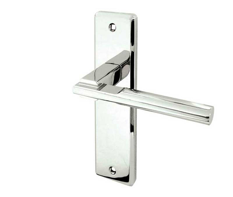 High quality image of Frelan - Delta Suite Door Handles on Latchplate Polished Chrome Sku. JV3013PC