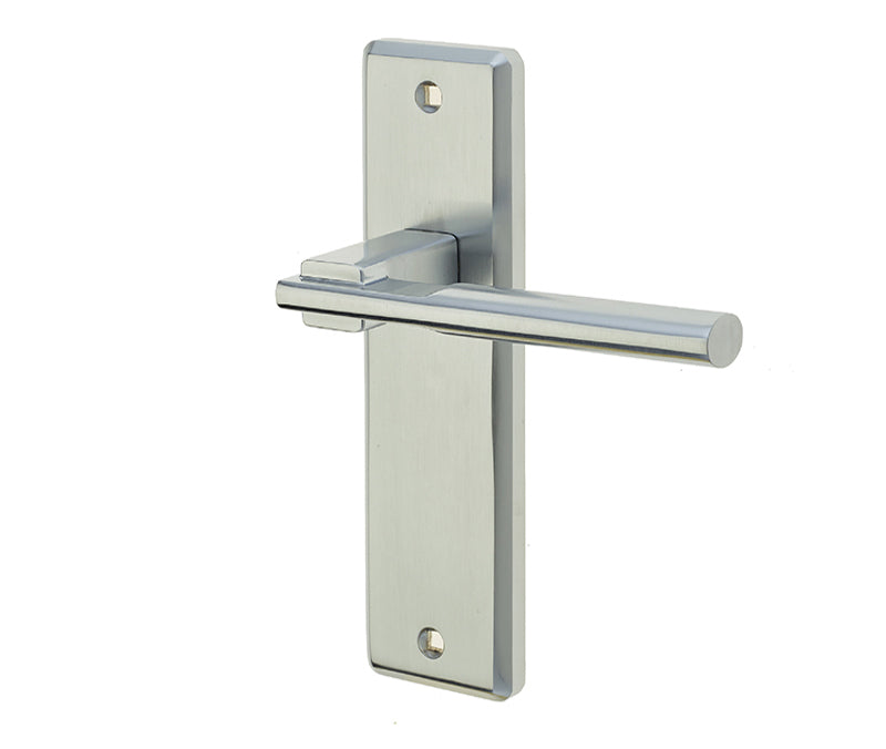 High quality image of Frelan - Delta Suite Door Handles on Latchplate Satin Chrome Sku. JV3013SC
