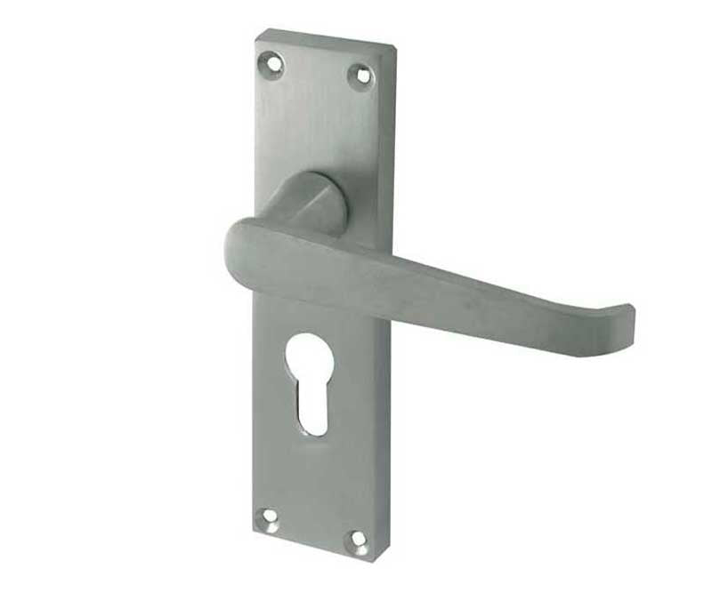 High quality image of Frelan - Victorian Straight Door Handles on Euro Profile Lockplate Satin Chrome Sku. JV30ESC