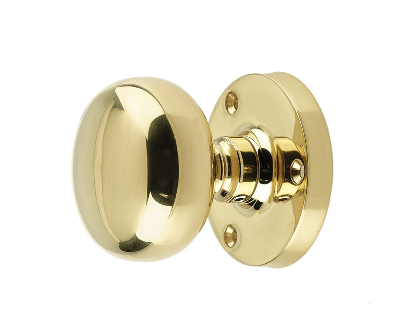 High quality image of Frelan - Jedo Mushroom Mortice Door Knobs 60mm Diameter Polished Brass Sku. JV35PB