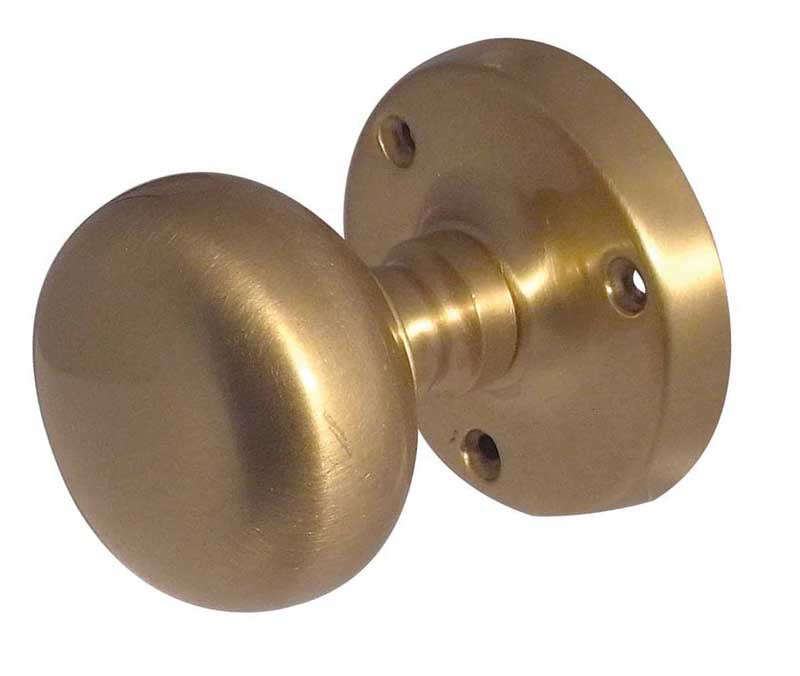 High quality image of Frelan - Jedo Mushroom Mortice Door Knobs 60mm Diameter Satin Brass Sku. JV35SB