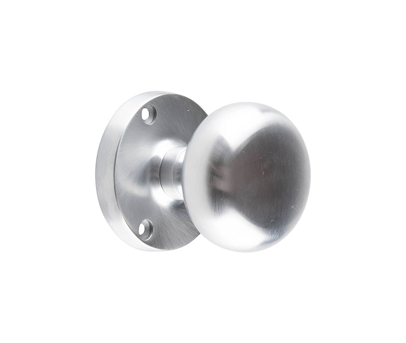High quality image of Frelan - Jedo Mushroom Mortice Door Knobs 60mm Diameter Satin Chrome Sku. JV35SC