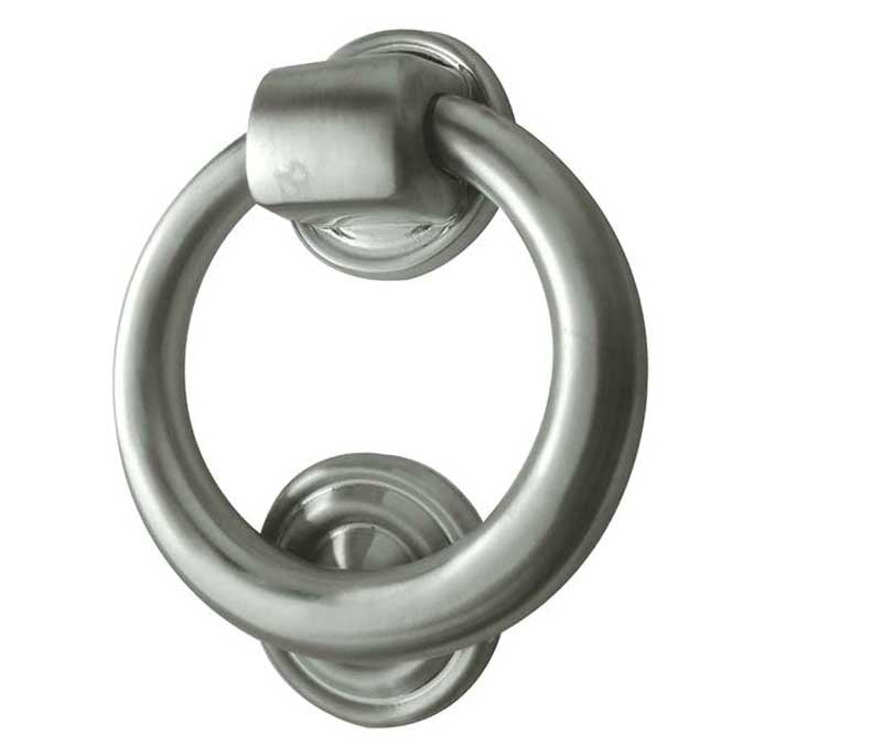 High quality image of Frelan - Jedo Ring Door Knockers 100mm dia Satin Chrome Sku. JV37SC