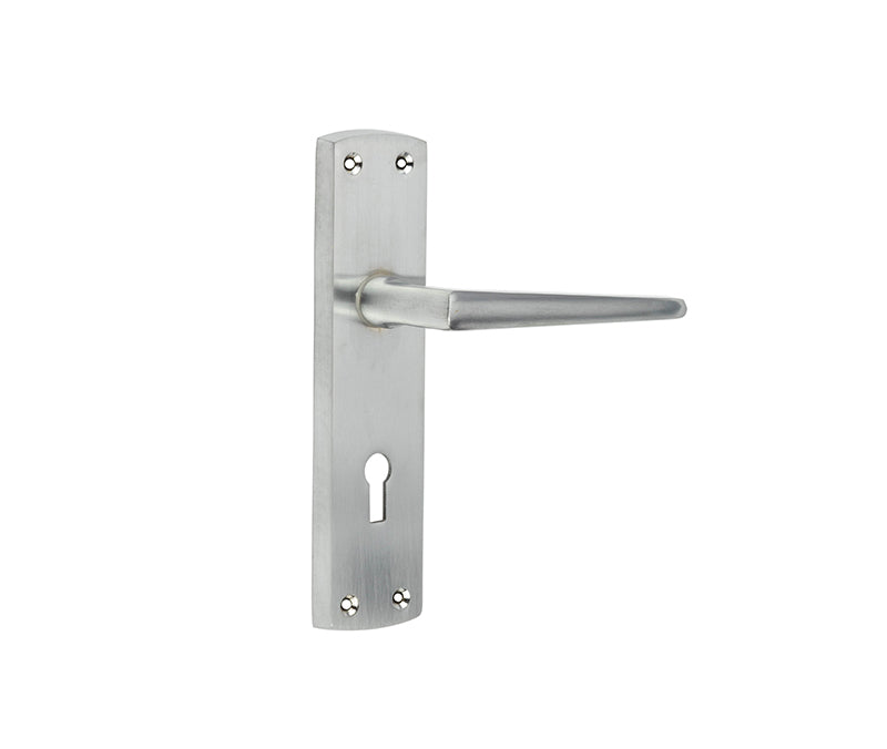 High quality image of Frelan - Bray Door Handle on Lockplate Satin Chrome Sku. JV390SC