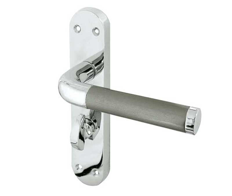 High quality image of Frelan - Twin Suite Door Handle on Bathroom Plate Polished Chrome/Satin Chrome Sku. JV433PCSC