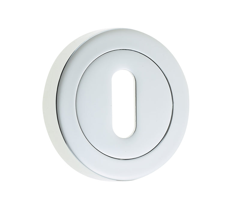 High quality image of Frelan - Jedo Designer Standard Keyway Escutcheons on 50mm Round Rose Polished Chrome Sku. JV503PC