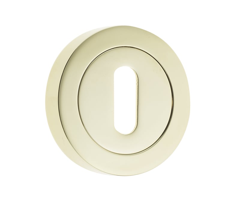 High quality image of Frelan - Jedo Designer Standard Keyway Escutcheons on 50mm Round Rose Polished Brass Sku. JV503PVD