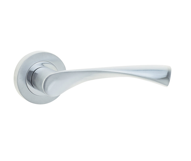 High quality image of Frelan - Twirl Door Handle on Rose Polished Chrome/Satin Chrome Sku. JV504PCSC