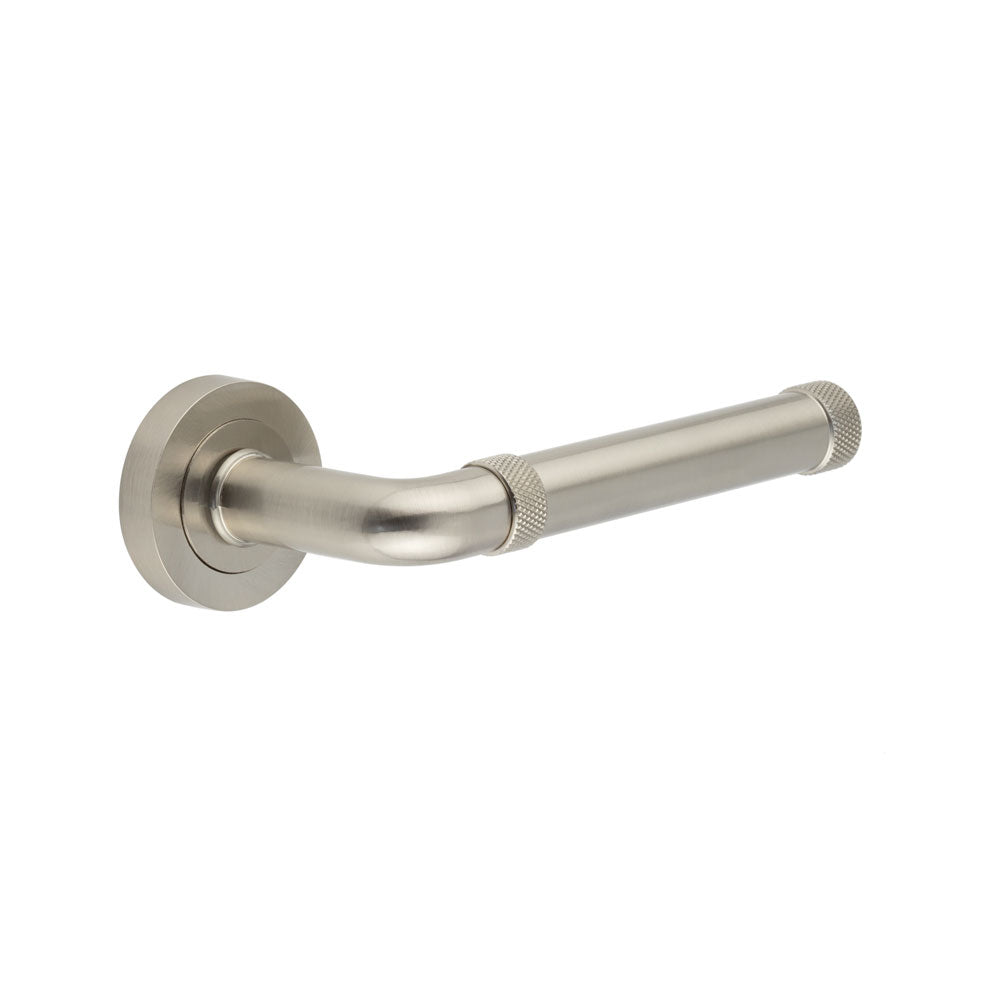 High quality image of Frelan - Midtown Satin Nickel lever on rose Sku. JV853SN