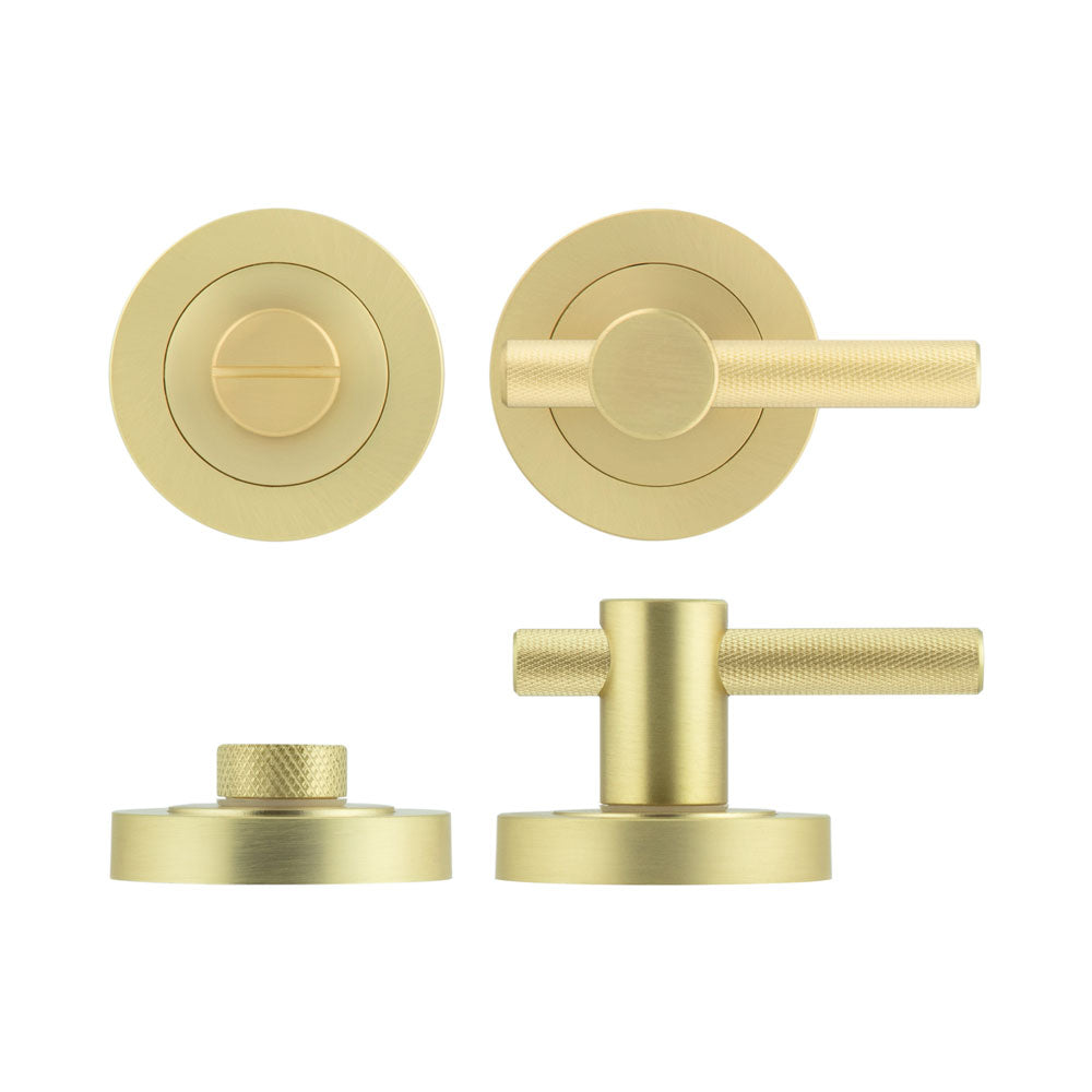 High quality image of Frelan - Jedo Bari Knurled Turns & Releases Satin Brass Sku. JV855SB
