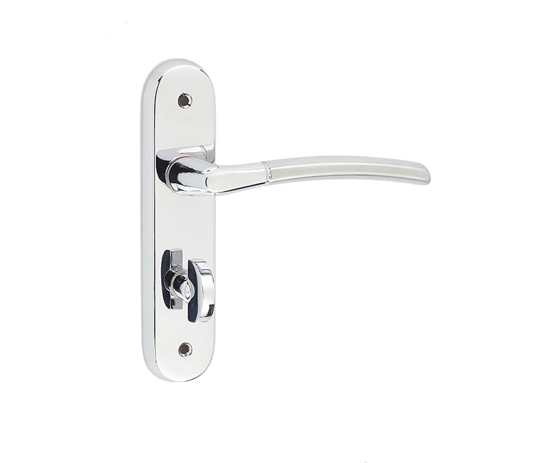 High quality image of Frelan - Lorenzo Kontrax Suite Door Handle on Bathroom Plate Polished Chrome/Satin Chrome Sku. JV864PCSC