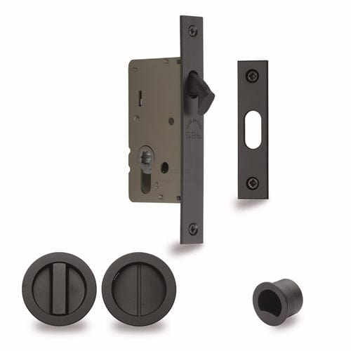 M.Marcus Locks & Latches Matt Black / Sliding Door Locks / Round M.Marcus - SLD Lock C/W RD Privacy Turns 50mm Black Matt