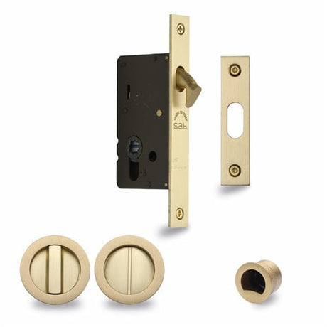 M.Marcus Locks & Latches Satin Brass / Sliding Door Locks / Round M.Marcus - SLD Lock C/W RD Privacy Turns 50mm Satin Brass