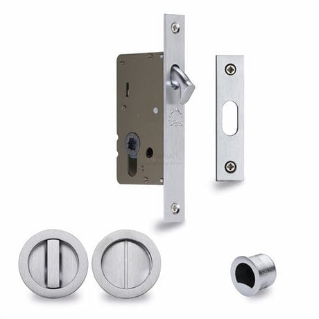 M.Marcus Locks & Latches Satin Chrome / Sliding Door Locks / Round M.Marcus - SLD Lock C/W RD Privacy Turns 50mm Satin Chrome