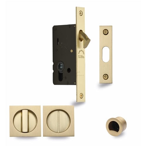 M.Marcus Locks & Latches Satin Brass / Sliding Door Locks / Square M.Marcus - SLD Lock C/W SQ Privacy Turns 50mm Satin Brass