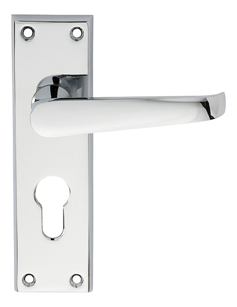 High quality image of Carlisle Brass - Victorian Lever on Euro Lock Backplate - Polished Chrome | Sku. m30ycp | Trade Door Handles.
