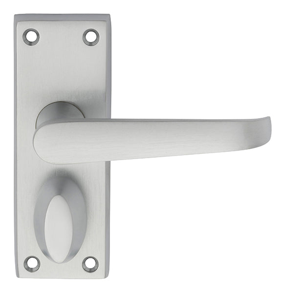 High quality image of Carlisle Brass - Victorian Lever on Privacy Backplate - Satin Chrome | Sku. m31wcsc | Trade Door Handles.