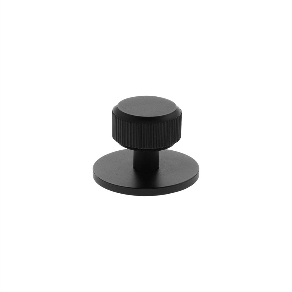 Millhouse Brass Cabinet Hardware Matt Black / Cabinet Knobs Millhouse Brass Battersea Linear Round Cabinet Knob Handle on Backplate - Matt Black