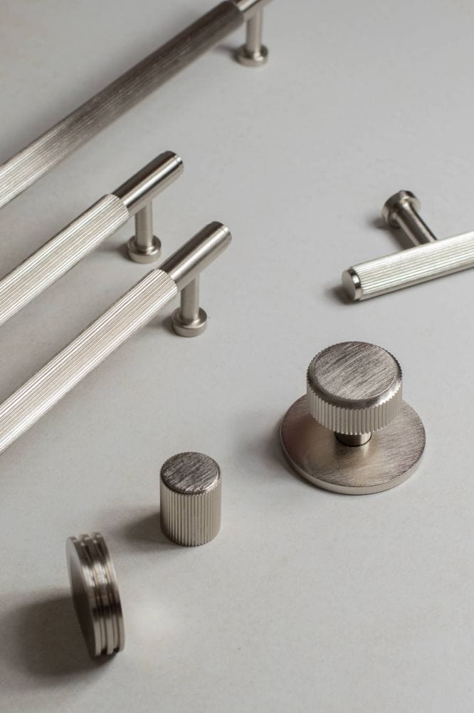 Millhouse Brass Cabinet Hardware Satin Nickel / Cabinet Knobs Millhouse Brass Battersea Linear Round Cabinet Knob Handle - Satin Nickel