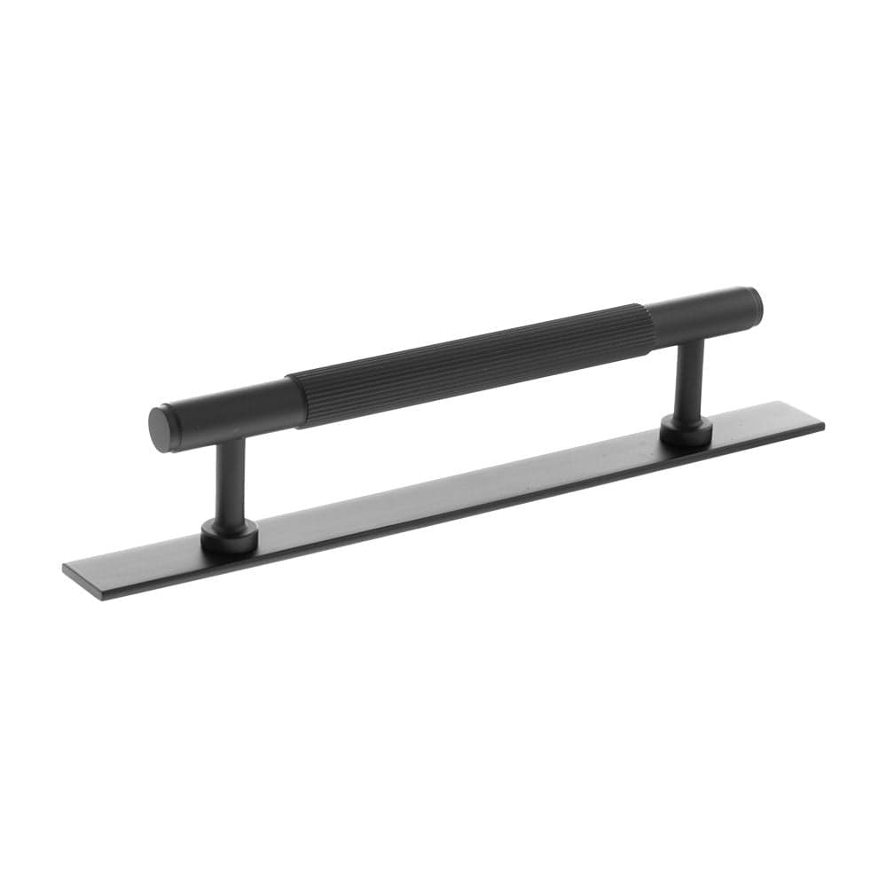 Millhouse Brass Cabinet Hardware Matt Black / Cabinet Pull Handles Millhouse Brass Battersea Linear T-Bar Cabinet Pull Handle on Backplate 128mm - Matt Black