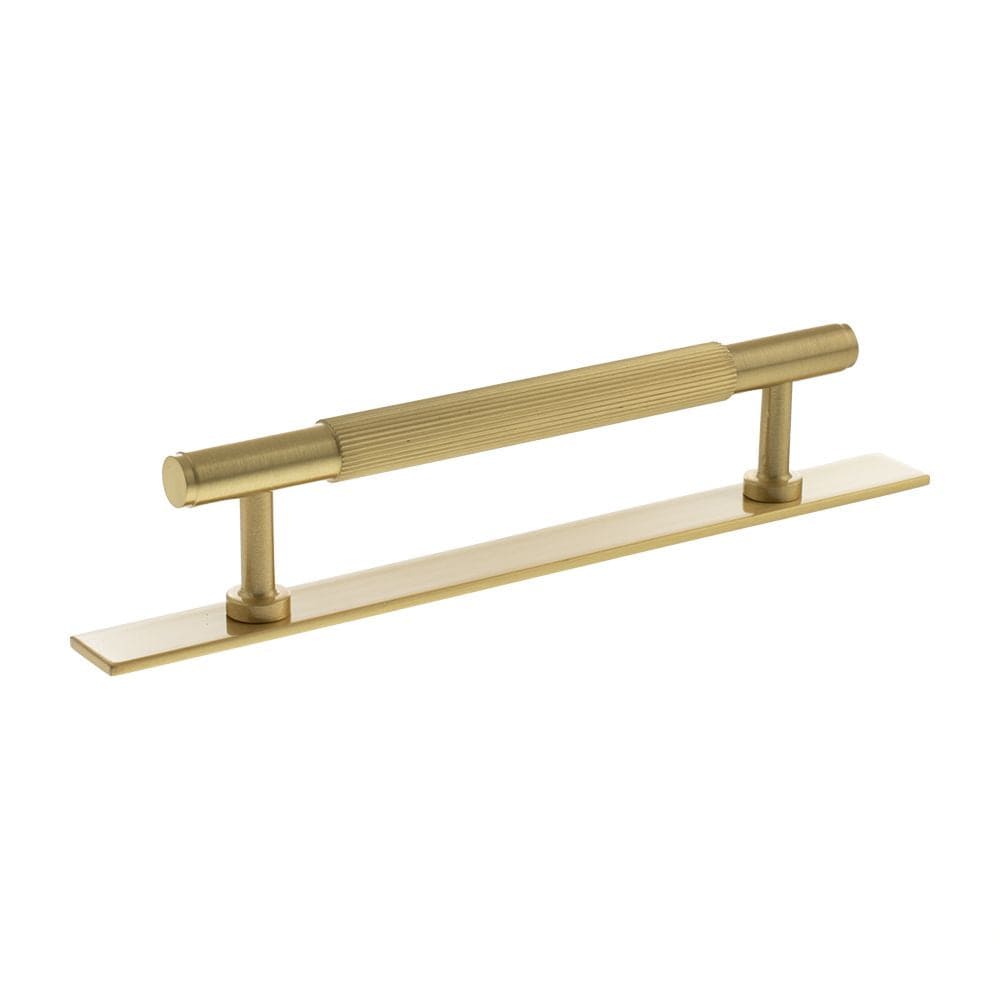 Millhouse Brass Cabinet Hardware Satin Brass / Cabinet Pull Handles Millhouse Brass Battersea Linear T-Bar Cabinet Pull Handle on Backplate 128mm - Satin Brass
