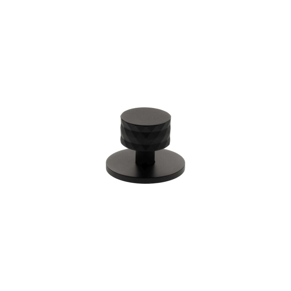 Millhouse Brass Cabinet Hardware Matt Black / Cabinet Knobs Millhouse Brass Chrysler Diamond Round Cabinet Knob Handle on Backplate - Matt Black