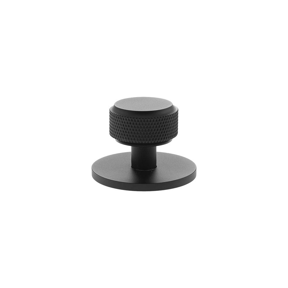 Millhouse Brass Cabinet Hardware Matt Black / Cabinet Knobs Millhouse Brass Eiffel Knurled Round Cabinet Knob Handle on Backplate - Matt Black