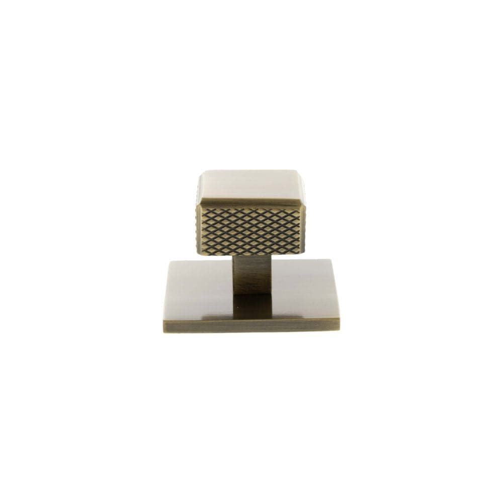 Millhouse Brass Cabinet Hardware Antique Brass / Cabinet Knobs Millhouse Brass Eiffel Knurled Square Cabinet Knob Handle on Backplate - Antique Brass