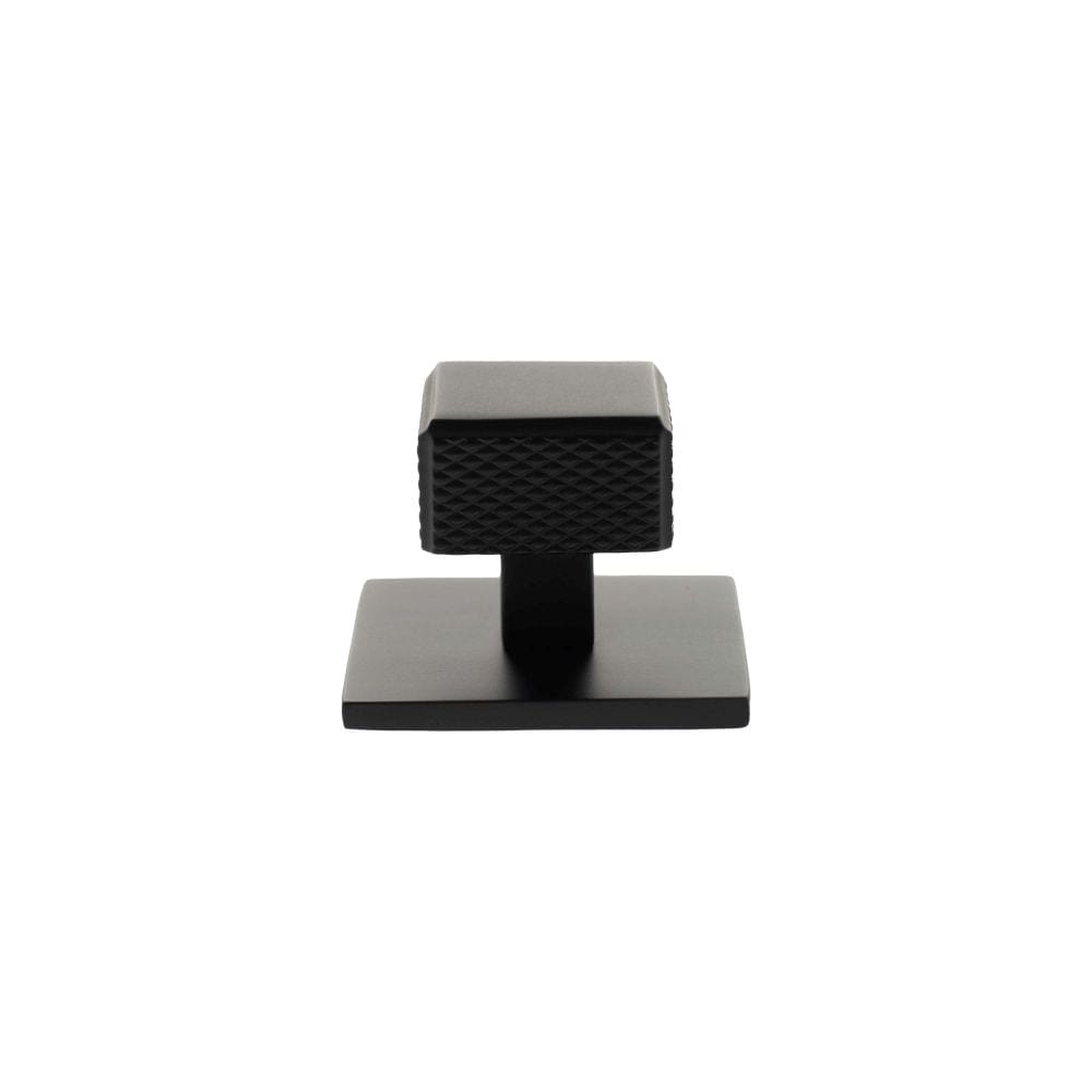 Millhouse Brass Cabinet Hardware Matt Black / Cabinet Knobs Millhouse Brass Eiffel Knurled Square Cabinet Knob Handle on Backplate - Matt Black