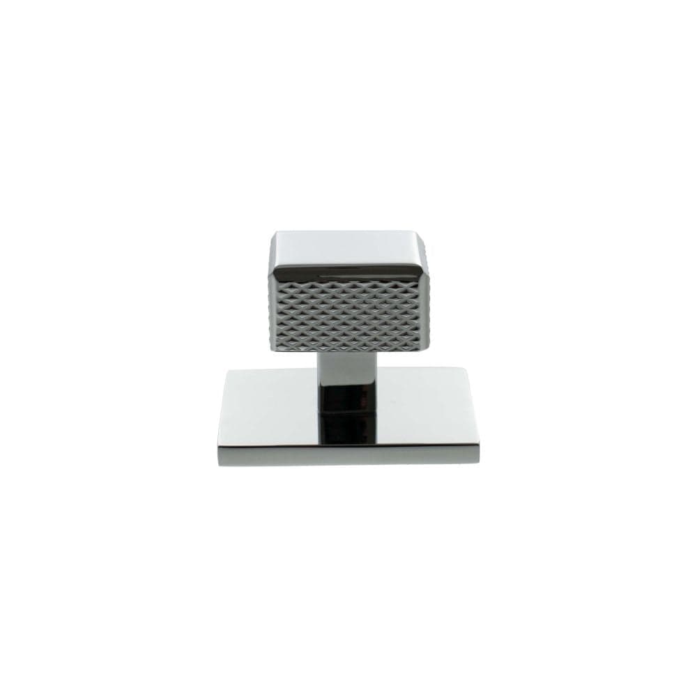 Millhouse Brass Cabinet Hardware Polished Chrome / Cabinet Knobs Millhouse Brass Eiffel Knurled Square Cabinet Knob Handle on Backplate - Polished Chrome