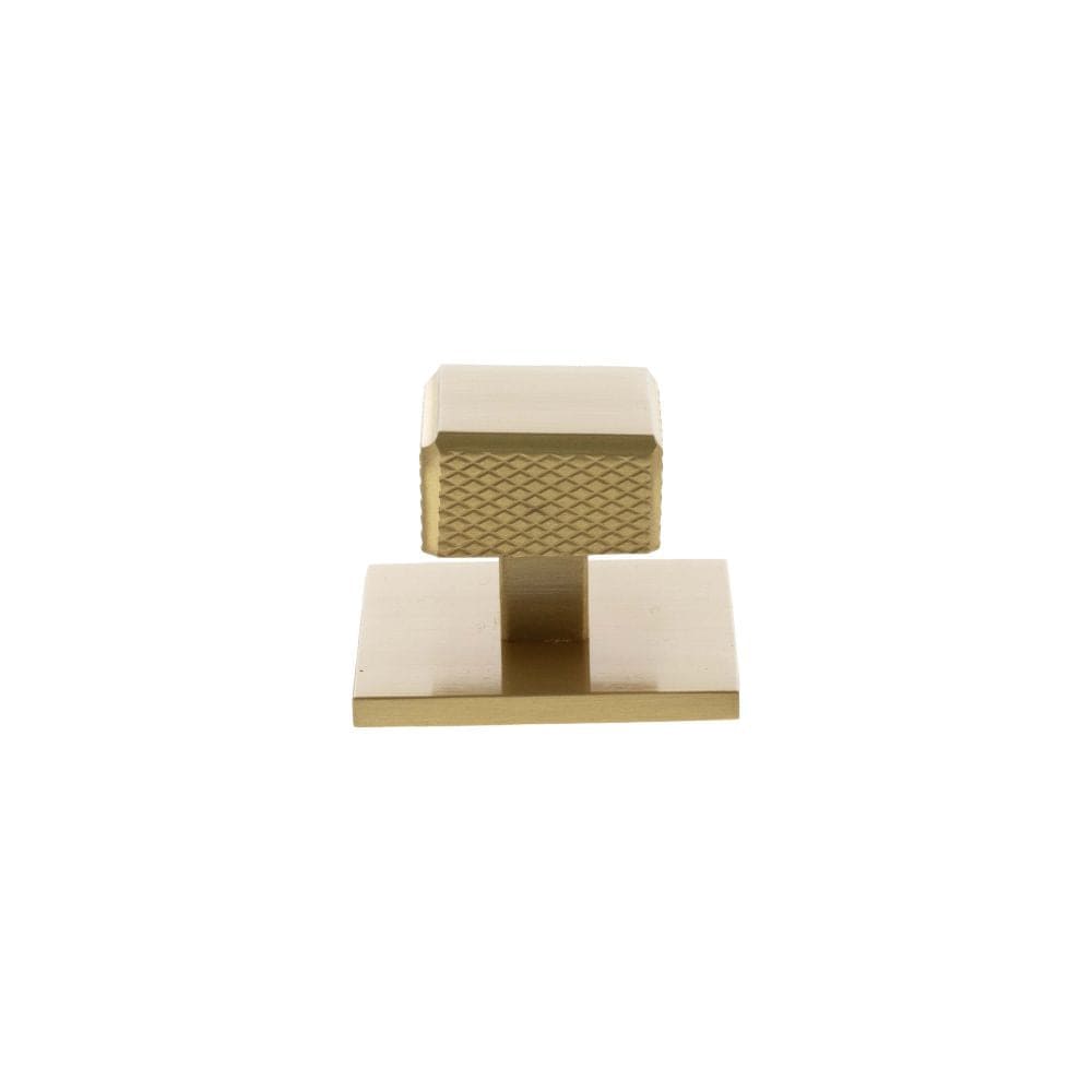 Millhouse Brass Cabinet Hardware Satin Brass / Cabinet Knobs Millhouse Brass Eiffel Knurled Square Cabinet Knob Handle on Backplate - Satin Brass