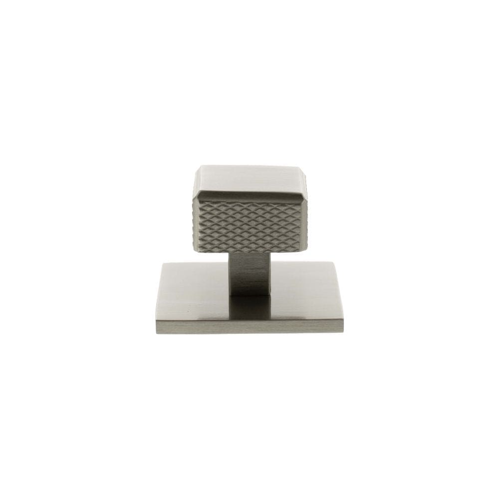 Millhouse Brass Cabinet Hardware Satin Nickel / Cabinet Knobs Millhouse Brass Eiffel Knurled Square Cabinet Knob Handle on Backplate - Satin Nickel