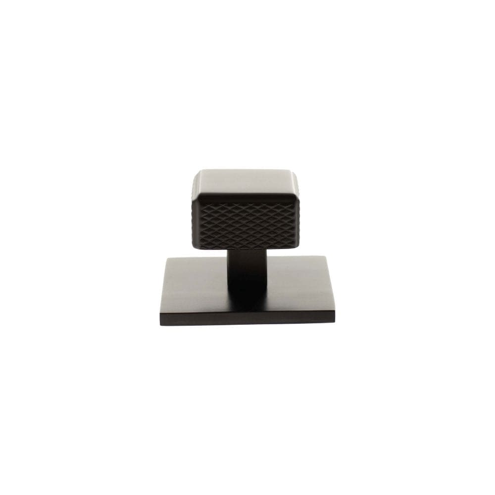 Millhouse Brass Cabinet Hardware Urban Dark Bronze / Cabinet Knobs Millhouse Brass Eiffel Knurled Square Cabinet Knob Handle on Backplate - Urban Dark Bronze