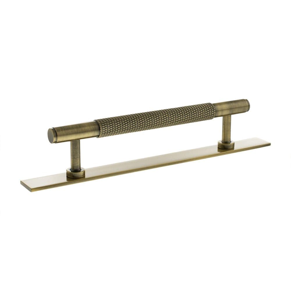 Millhouse Brass Cabinet Hardware Antique Brass / Cabinet Pull Handles Millhouse Brass Eiffel Knurled T-Bar Cabinet Pull Handle on Backplate 128mm - Antique Brass