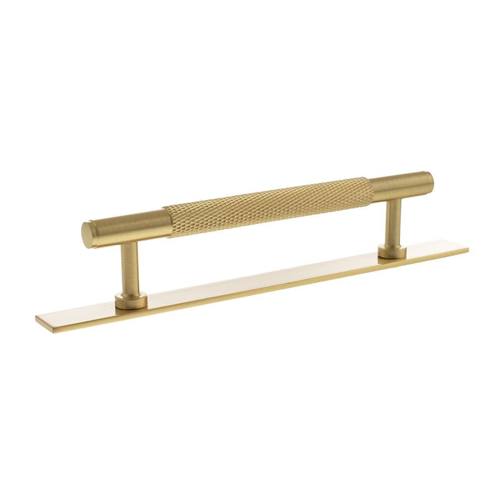 Millhouse Brass Cabinet Hardware Satin Brass / Cabinet Pull Handles Millhouse Brass Eiffel Knurled T-Bar Cabinet Pull Handle on Backplate 128mm - Satin Brass