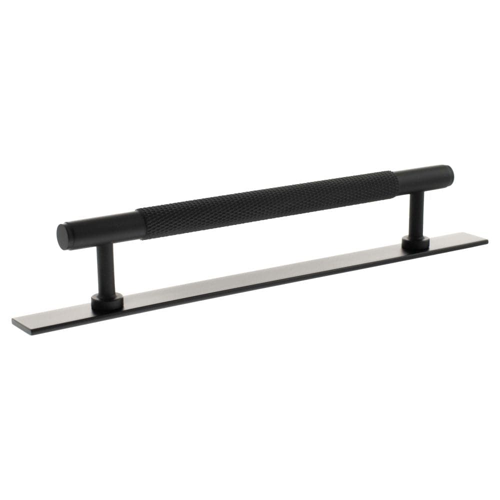 Millhouse Brass Cabinet Hardware Matt Black / Cabinet Pull Handles Millhouse Brass Eiffel Knurled T-Bar Cabinet Pull Handle on Backplate 160mm - Matt Black