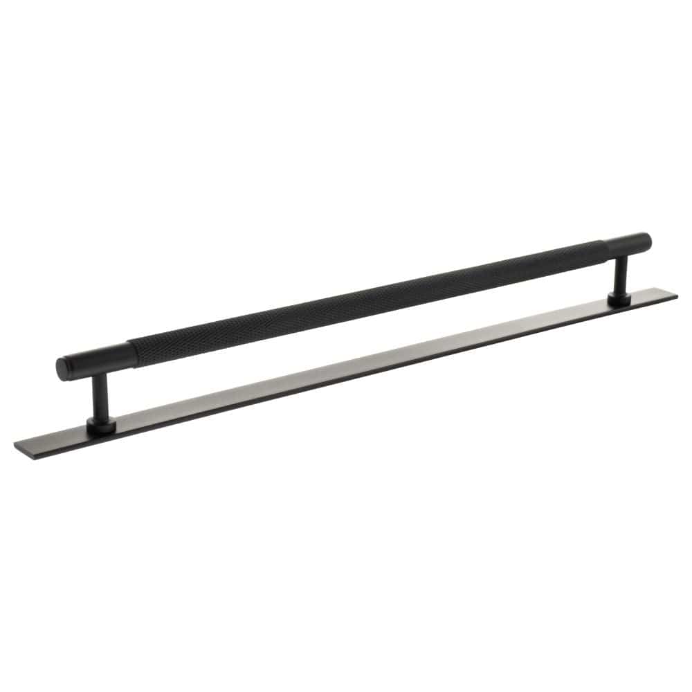 Millhouse Brass Cabinet Hardware Matt Black / Cabinet Pull Handles Millhouse Brass Eiffel Knurled T-Bar Cabinet Pull Handle on Backplate 320mm - Matt Black