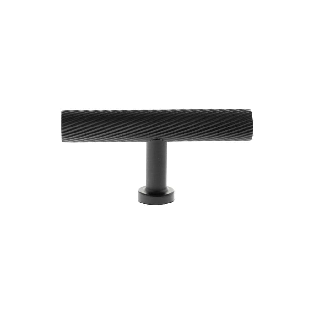 Millhouse Brass Cabinet Hardware Matt Black / Cabinet Knobs Millhouse Brass Paddington Spiral T-Bar Cabinet Knob Handle - Matt Black