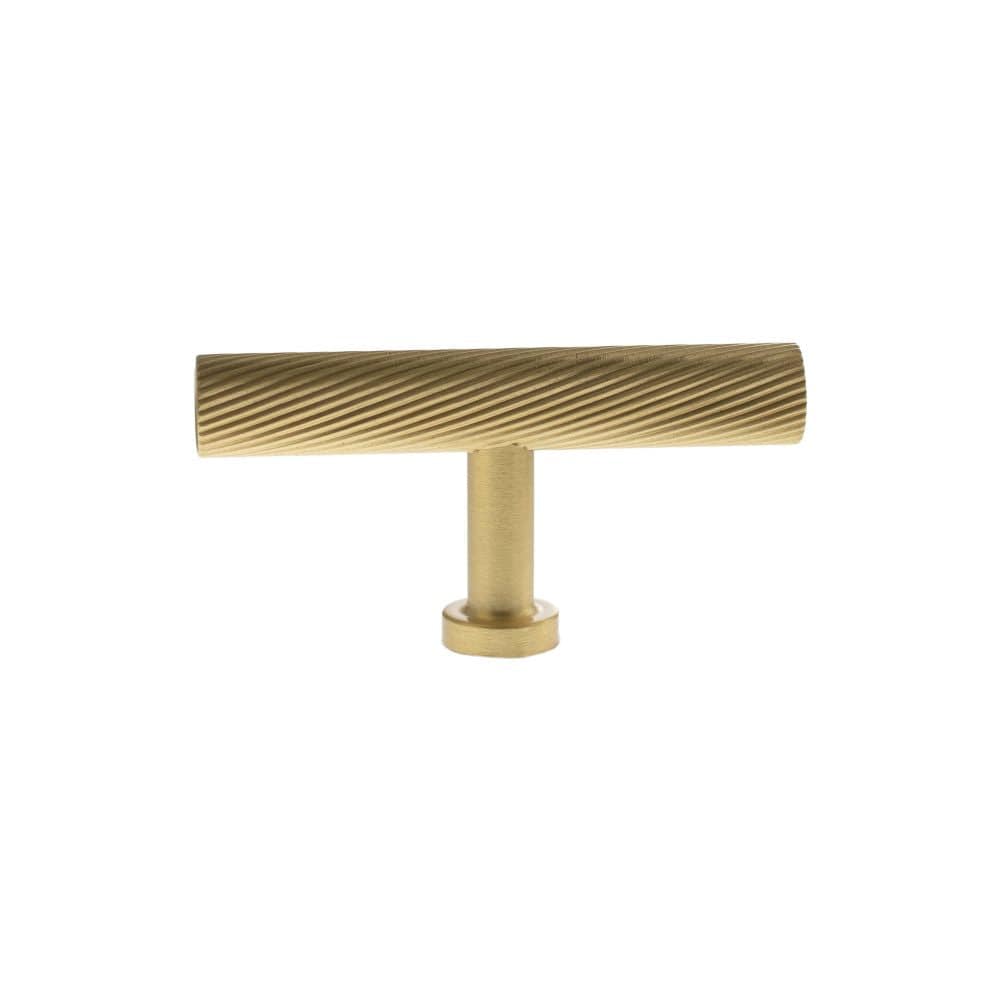 Millhouse Brass Cabinet Hardware Satin Brass / Cabinet Knobs Millhouse Brass Paddington Spiral T-Bar Cabinet Knob Handle - Satin Brass