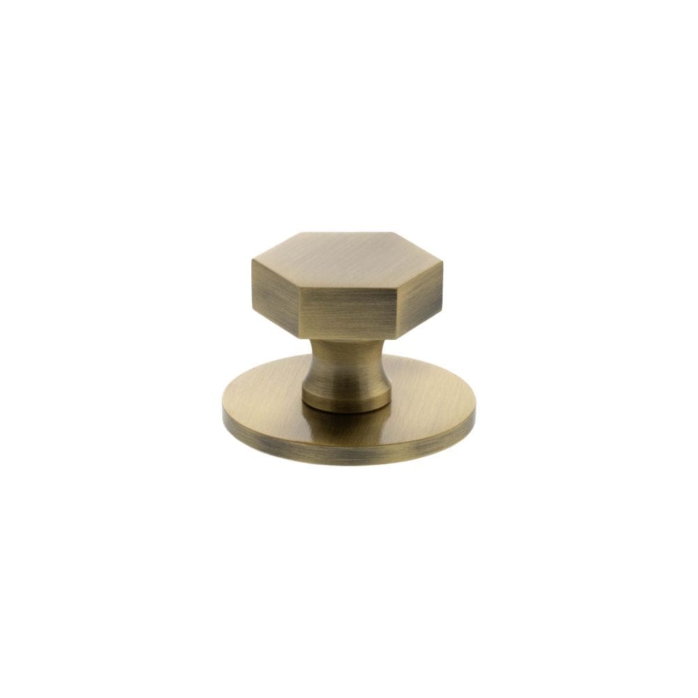 Millhouse Brass Cabinet Hardware Antique Brass / Cabinet Knobs Millhouse Brass Pennington Hexagonal Cabinet Knob Handle on Backplate - Antique Brass