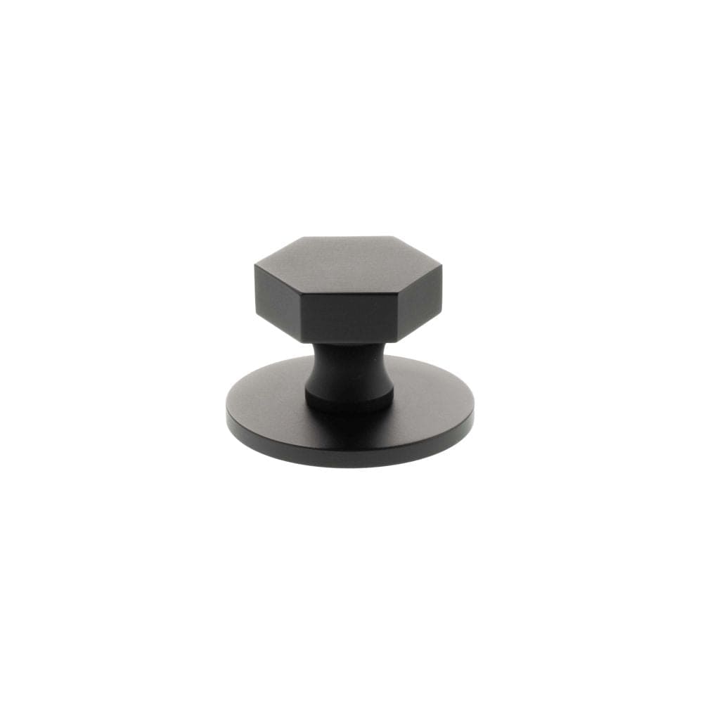 Millhouse Brass Cabinet Hardware Matt Black / Cabinet Knobs Millhouse Brass Pennington Hexagonal Cabinet Knob Handle on Backplate - Matt Black