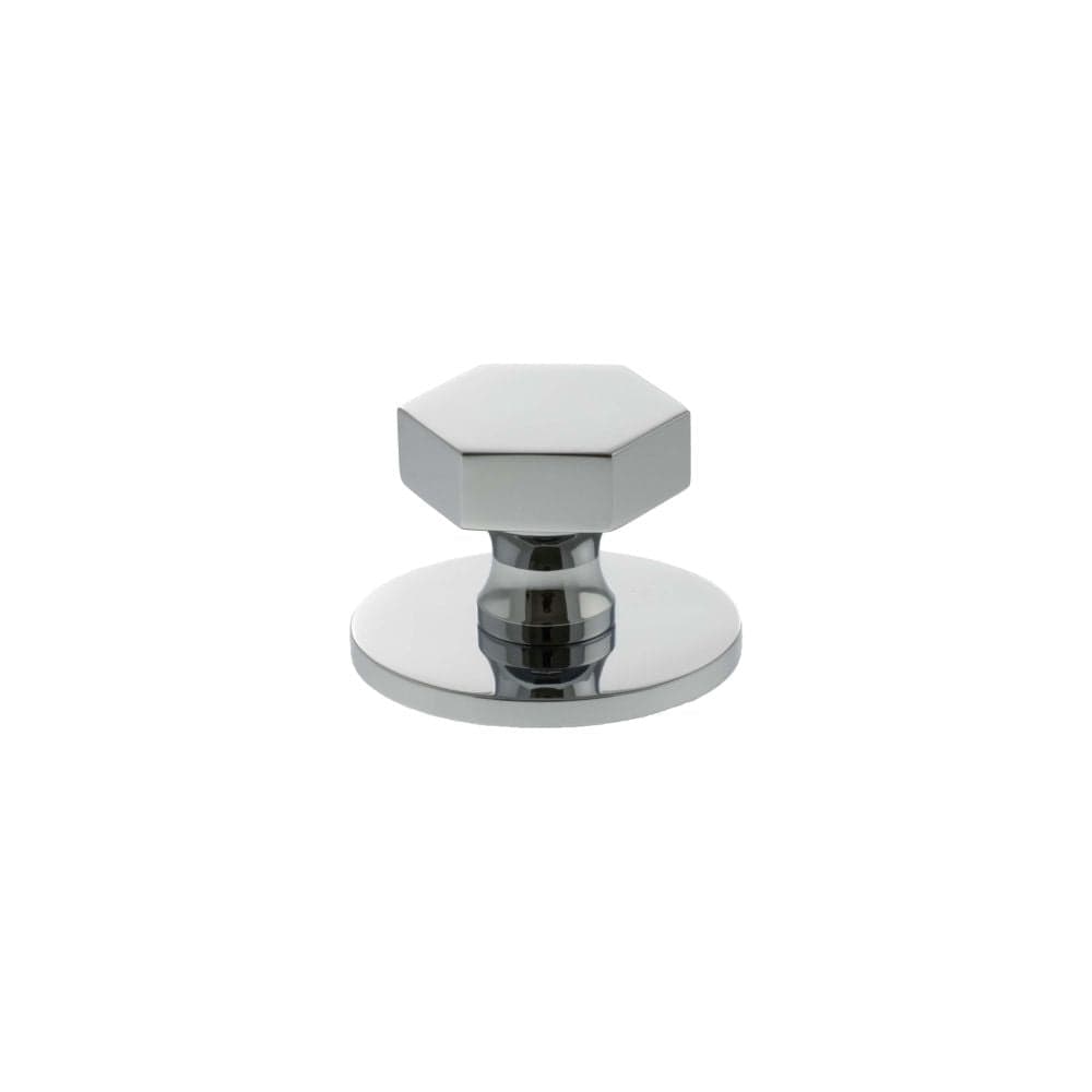 Millhouse Brass Cabinet Hardware Polished Chrome / Cabinet Knobs Millhouse Brass Pennington Hexagonal Cabinet Knob Handle on Backplate - Polished Chrome