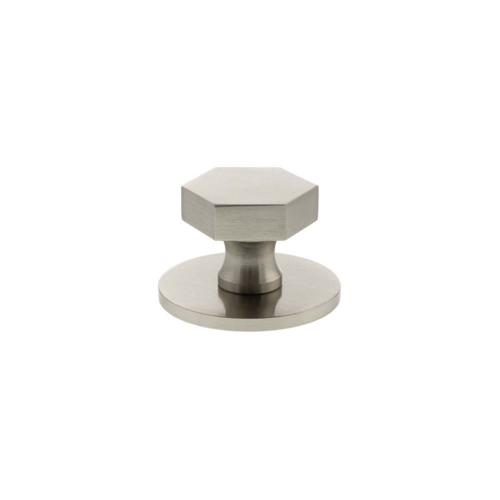 Millhouse Brass Cabinet Hardware Satin Nickel / Cabinet Knobs Millhouse Brass Pennington Hexagonal Cabinet Knob Handle on Backplate - Satin Nickel