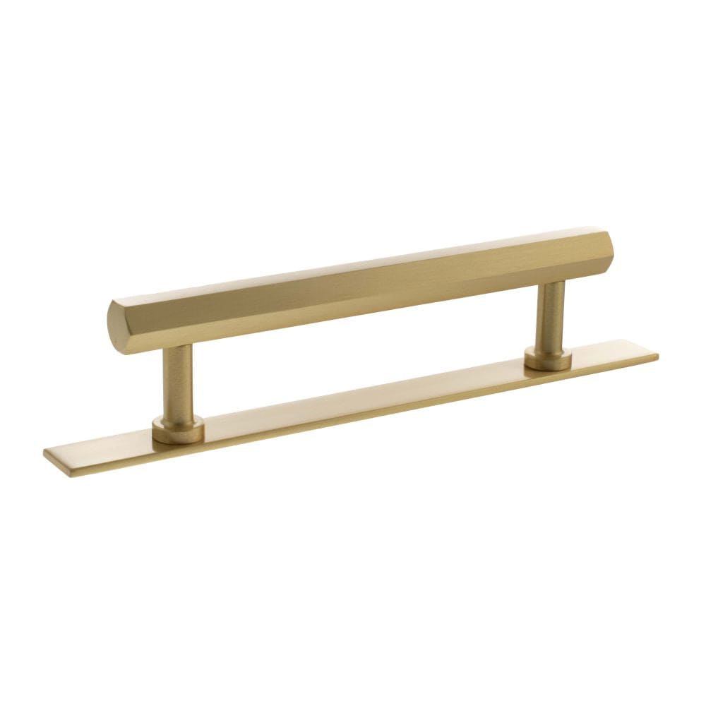 Millhouse Brass Cabinet Hardware Satin Brass / Cabinet Pull Handles Millhouse Brass Pennington Hexagonal T-Bar Cabinet Pull Handle on Backplate 128mm - Satin Brass